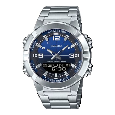 Casio AMW870DA-2A1V Men's Stainless Steel Blue Dial Analog Digital Watch