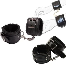 Furry Fuzzy PU Leather Wrist Handcuffs Adjustable Restraint Sex Cuff Belt BDSM