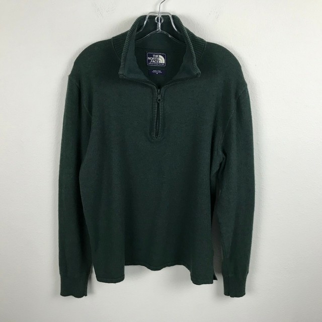 Vintage The North Face Mens Green 1/4 Zip Wool Blend Pullover Sweater