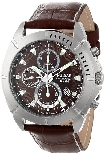 Pulsar Men's PF8303 Stainless Steel Chronograph Watch with Leather Band