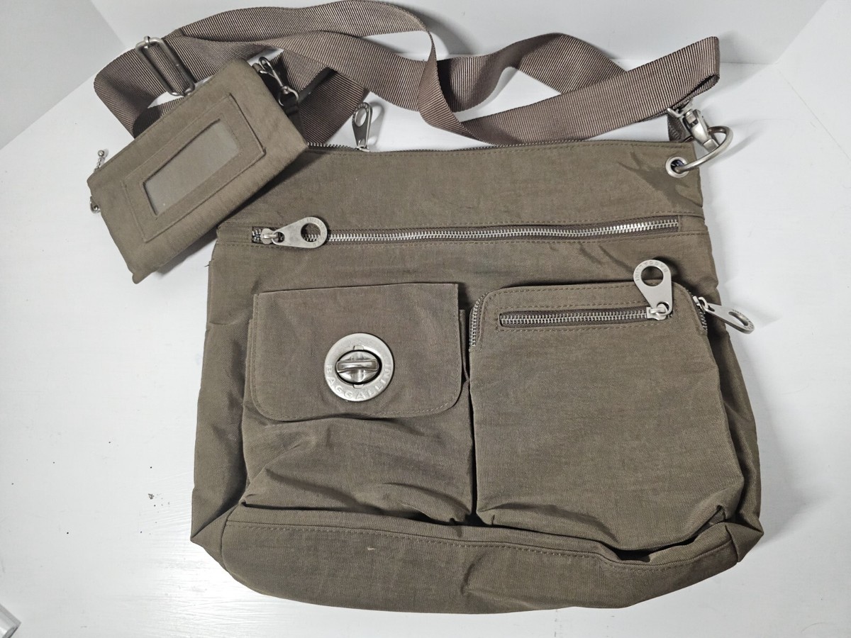 WOMENS BAGGALLINI HANDBAG CROSSBODY ORGANIZER KHAKI With Coin Pouch