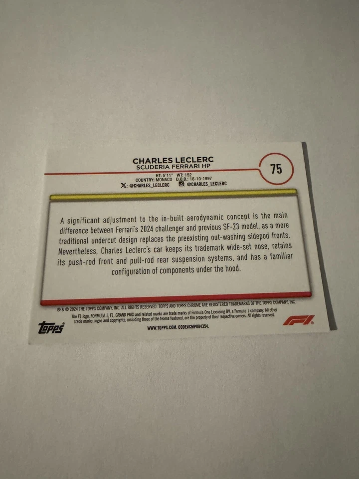 2024 Topps Chrome Formula 1 F1 Charles Leclerc #75 Checkered Flag Refractor SP - Image 2 of 2