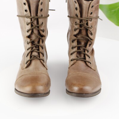Steve Madden Womens Troopa Combat Boot Size 9 Tan Leather 