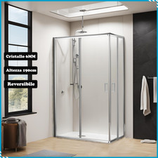 BOX DOCCIA ANGOLARE UNIK CRISTALLO TRASPARENTE CABINA 6MM 70X90 70X120 80X120
