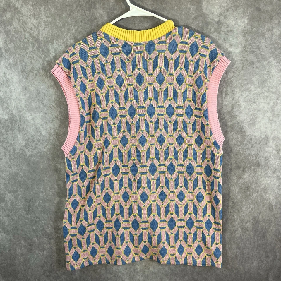 Chaleco Zara Jacquard Contraste Geométrico Talla Mediana Multicolor Abotonado Nuevo Sin Etiquetas Foto 2 de 4