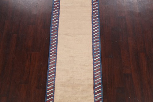 Ivory Bordered Gabbeh Kashkoli Oriental Runner Hand-knotted Wool Hallway Rug 3x8 - Picture 3 of 12