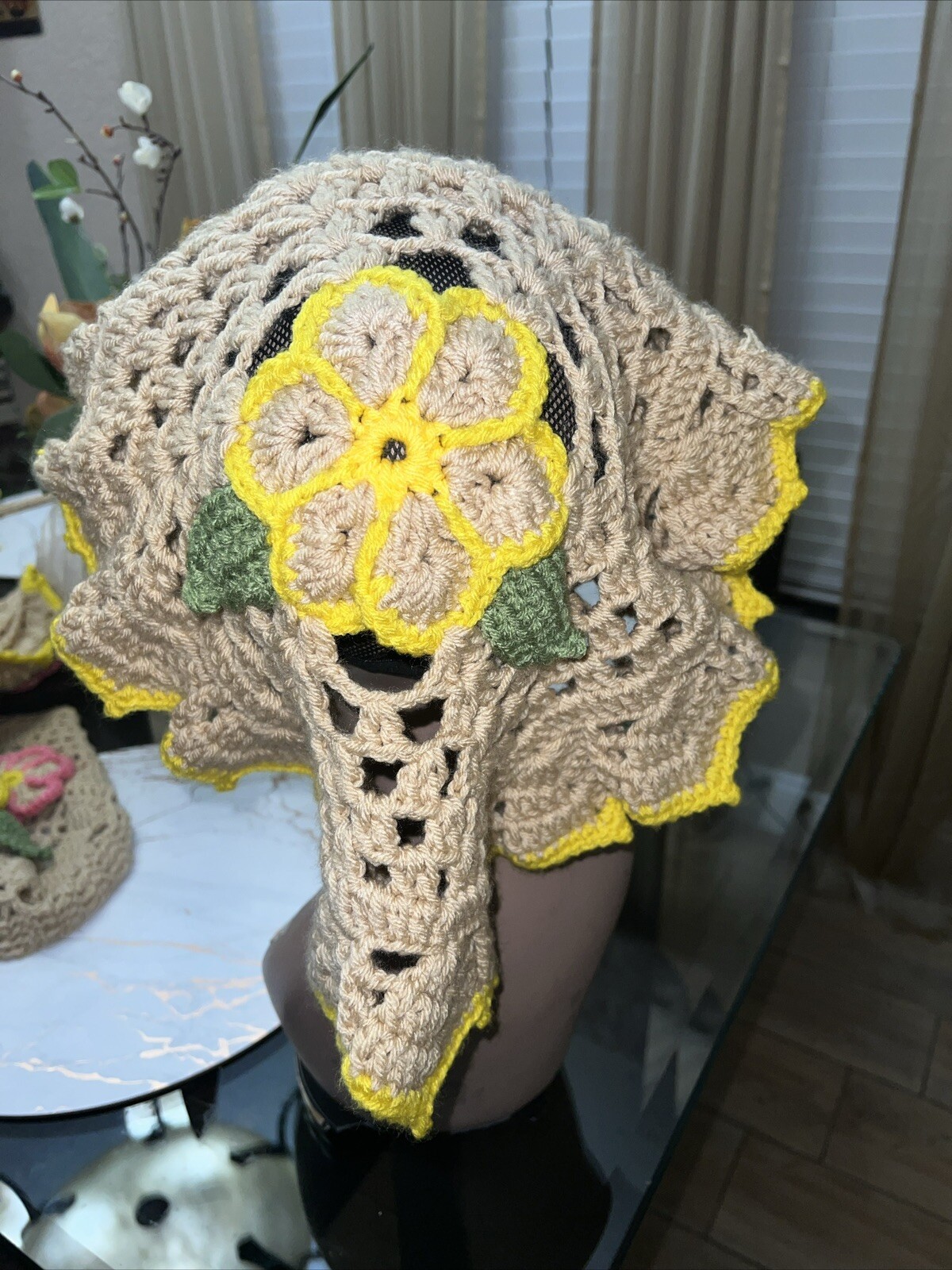 CHILD HANDMADE Crochet Shawl,  Cape  & Hat w/ 3D Flowers  3pc set . eg image 7