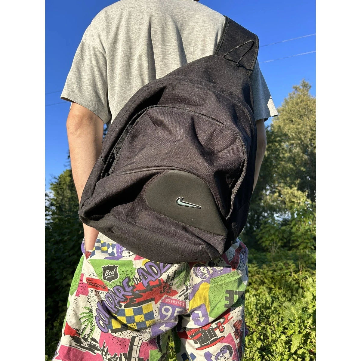90s Vintage Nike Swoosh Logo Shoulder Bag / Sling Bag Backpack Rucksack