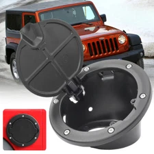 Gas Cap Cover Black Fuel Tank Door Fuel Filler Door for Jeep Wrangler JK 07-18