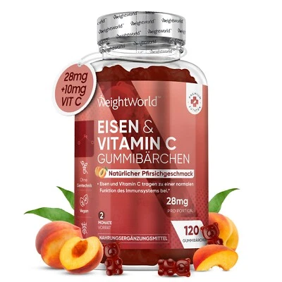 WEIGHTWORLD Eisen Vitamin C Gummibärchen - 120Stk - 28mg - für Frauen & Männer - Hämoglobin
