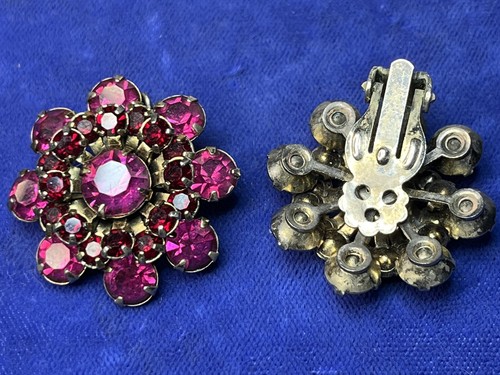 Broche cúpula diamantes de imitación vintage cristal fucsia rosa rojo granate pendientes en capas - Imagen 17 de 19