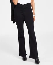 I.n.c.  Women's High Rise Asymmetrical Waist Pull-on Jeans, Deep Black Sz 8