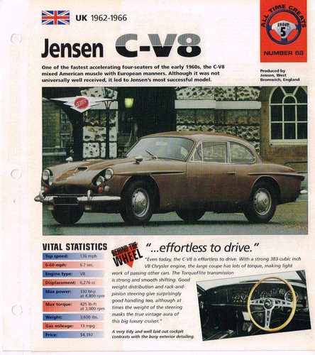 1962/1963/1964/1965 JENSEN C-V8 SPEC SHEET/Brochure - 第 2/2 張圖片