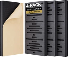 4-Pack Acoustic Wood Wall Panels, 23.6” * 11.8” * 1.9” 3D Self-Adhesive Wall Pan