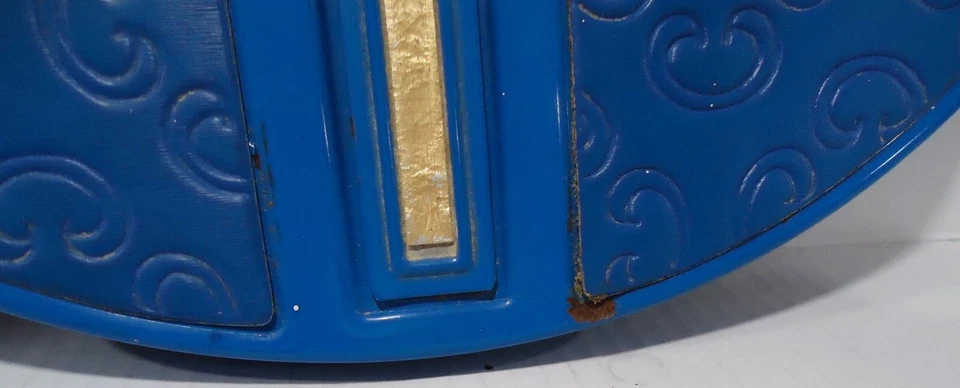 Báscula de baño vintage Sears azul real latón vinilo ovalado retro funciona Foto 3 de 4