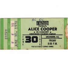 ALICE COOPER & AC/DC Concert Ticket Stub GREENSBORO NC 6/30/78 BON SCOTT Rare