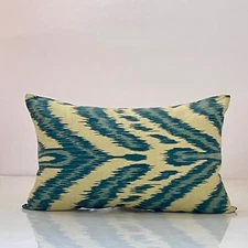 Ikat Cushion Cover with 100% raw silk front and back 22 x 14 inches