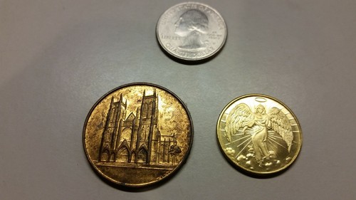 Vintage Christian Metal Coins St John the Divine Church and Angel