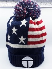 American Flag Knit Red White Blue Knitted Unisex Beanie Ski Pom Pom