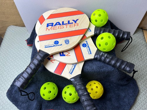 Rally Meister Pickleball Paddle Deluxe Bundle - 4 Wood Paddles & 5 Pickle Balls