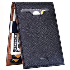 Mens Slim Wallet with Money Clip Leather RFID Blocking Bifold Credit Card Holder