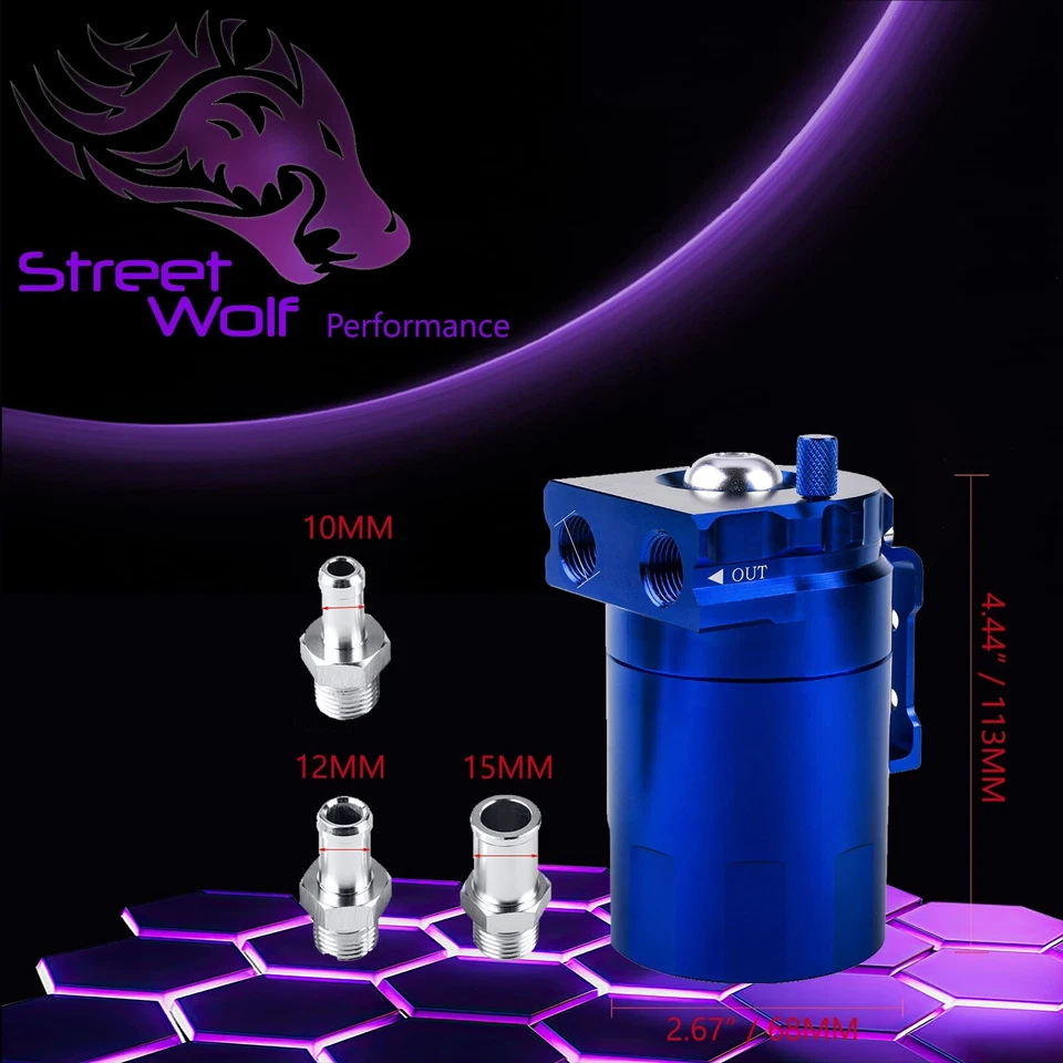 Oil Catch Can Reservoir Baffled Tank Breather Universal Blue Fits Fiat - Image 3 of 4