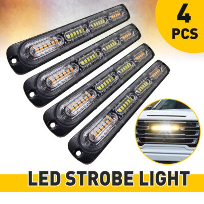 4x 24LED Amber/White Strobe Light Flashing Kit Car Truk Warning Beacon Lamps T