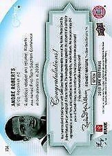B2917- 2010 SP Authentic #134 Andre Roberts RC Auto Jersey /499 SAMPLE PIC - Image 2 of 2