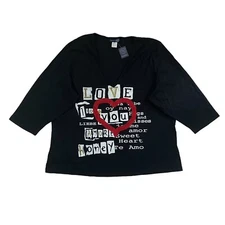 NWT Venezia Lane Bryant Top Womens 22/24 Black Knit Stretch Graphics 3/4 Sleeve
