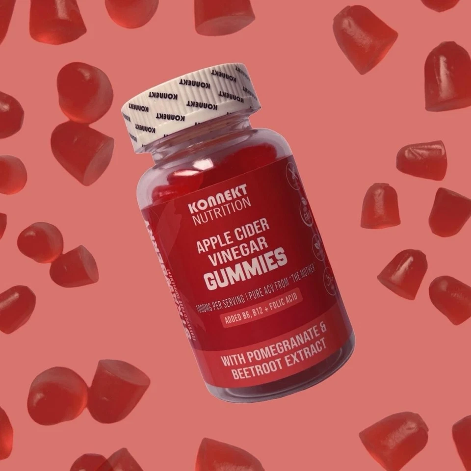 KONNEKT NUTRITION Apple Cider Vinegar Gummies - Added Vitamin B6, B12 + Folic Acid