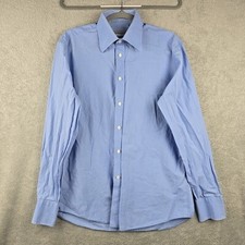 Versace Collection City Shirt Men’s 16 / 42 Blue Cotton Preppy Dress Embroidered