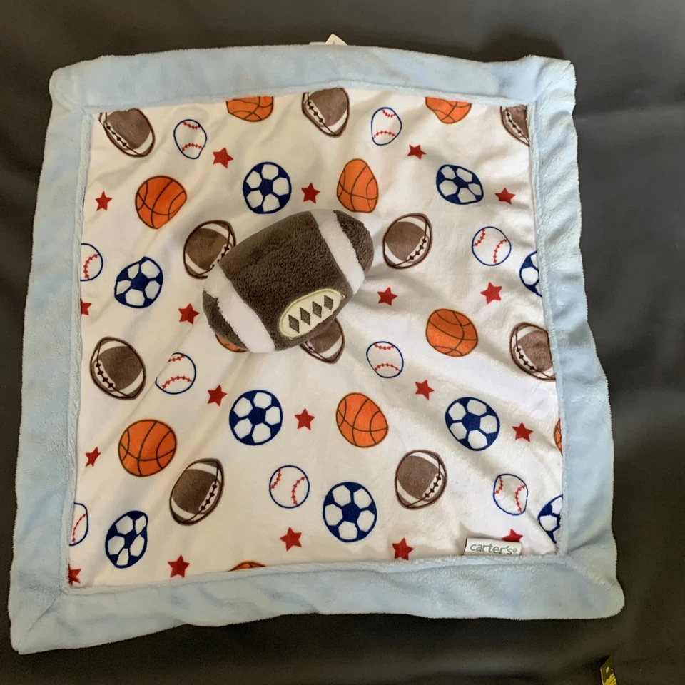 Manta de seguridad Carters Minky azul deportes fútbol béisbol pelota de fútbol Lovey Foto 2 de 4