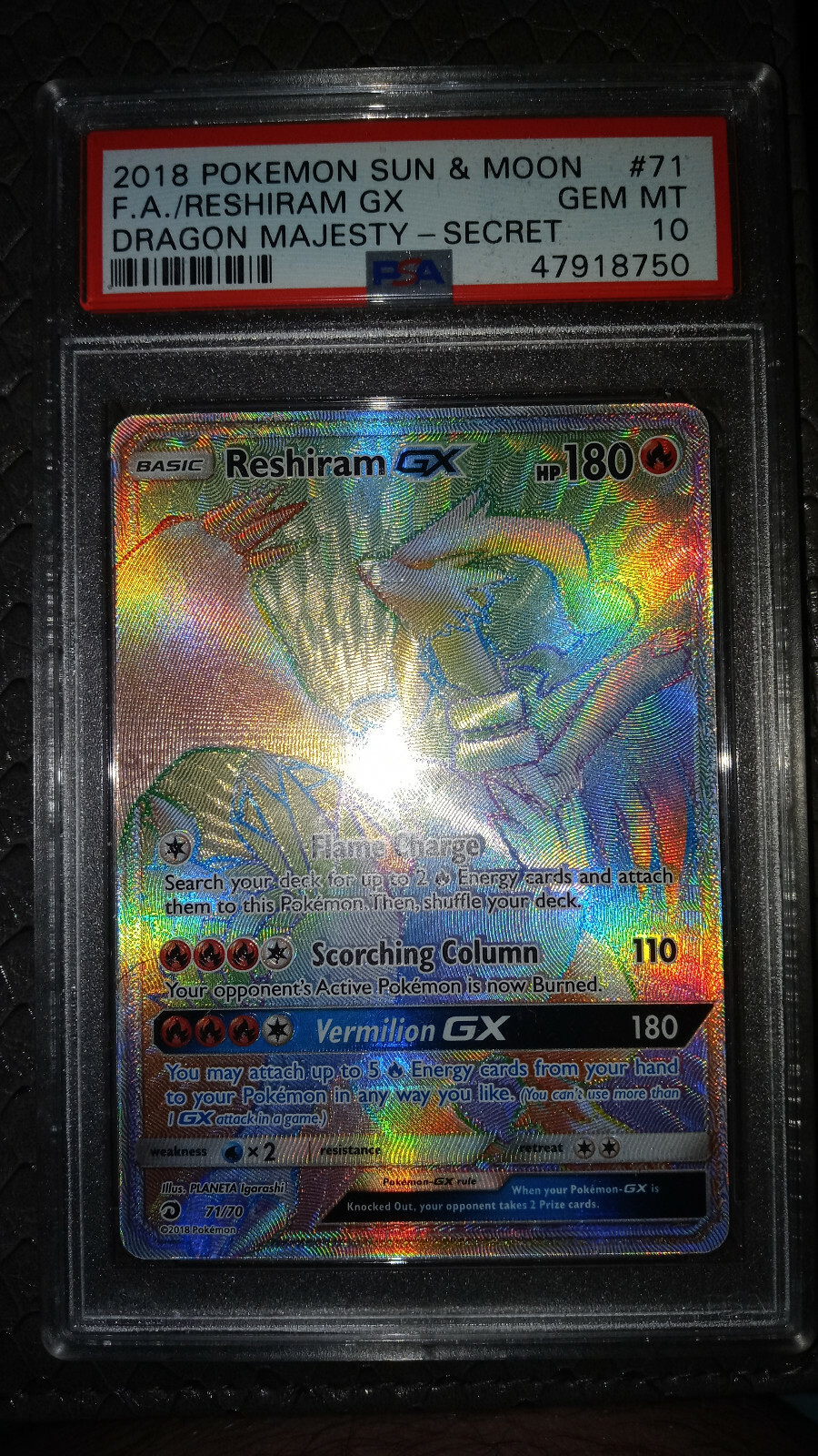 Reshiram GX 71/70 Hyper Rainbow Secret Rare Pokemon Card Near Mint