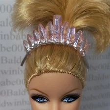 CROWN ~MATTEL 11.5" 1/6 DOLL CRYSTAL FANTASY ROSE QUARTZ PLASTIC TIARA ACCESSORY
