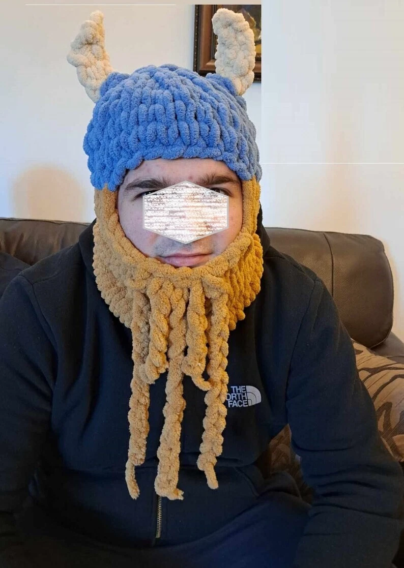 Winter balaclava, Viking mask, head protector, Crochet Custom knit