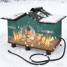 Heated Cat Shelter for Outside, Large Outdoor Cat House with Roof Window  Co...