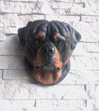 REALISTIC PAINTED STONE ROTTWEILER DOGS DOG HEAD WALL SCULPTURE GARDEN ORNAMENT