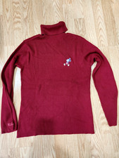 VTG Disney Mickey Mouse Turtle Neck Sweater Women S Red Ribbed Embroidered NEW 