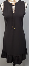 Michael Kors Shift Dress Womens XS Black Sleeveless Tie Keyhole Neck Ruffled Hem