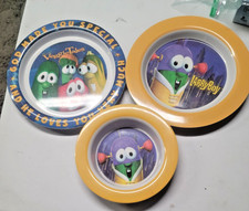  Lot of 3 Veggie Tales Vintage Melamine Kids' Plates  Bowl - Larry Boy  More