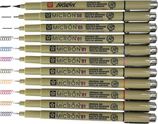 Sakura Pigma Micron Artist Pens 12 Fineliner Archival Ink Black & Colors, 8 Asso