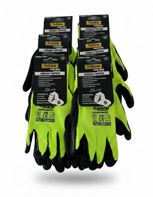 TuGlow 13Gauge Polyester Latex Crinkle Palm Dipped Yellow  Gloves / 12Pairs