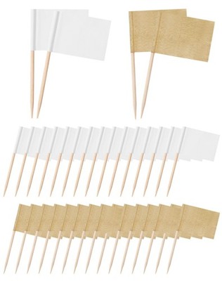 Benvo 200 Pieces Blank Toothpick Flags Mini Stick 3.5x2.5cm, white and kraft