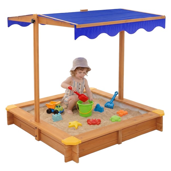 Sandkasten Mit Dach Bodenvlies Sandkiste Aus Massivholz Uv 50 Sandbox FüR Kinder-image