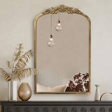 Vintage Mirror, 30" X 19" Arched Antique Baroque Mirror, Gold Traditional Wal...