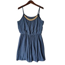 IZ Byer XL Blue Dress Sleeveless Summer Beaded Neckline Y2K Elastic Waist XL