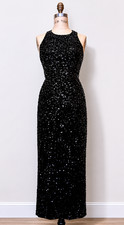 Vintage Laurence Kazar Silk Hand Beaded Black Sequin Evening Gown Petite PP