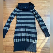 French Connection Womens XS Striped Cowl Neck Sweater Dress olive green & black