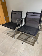 Vitra Charles Eames Meeting Room Chair Pair Mesh Black Chrome Frame Swivel