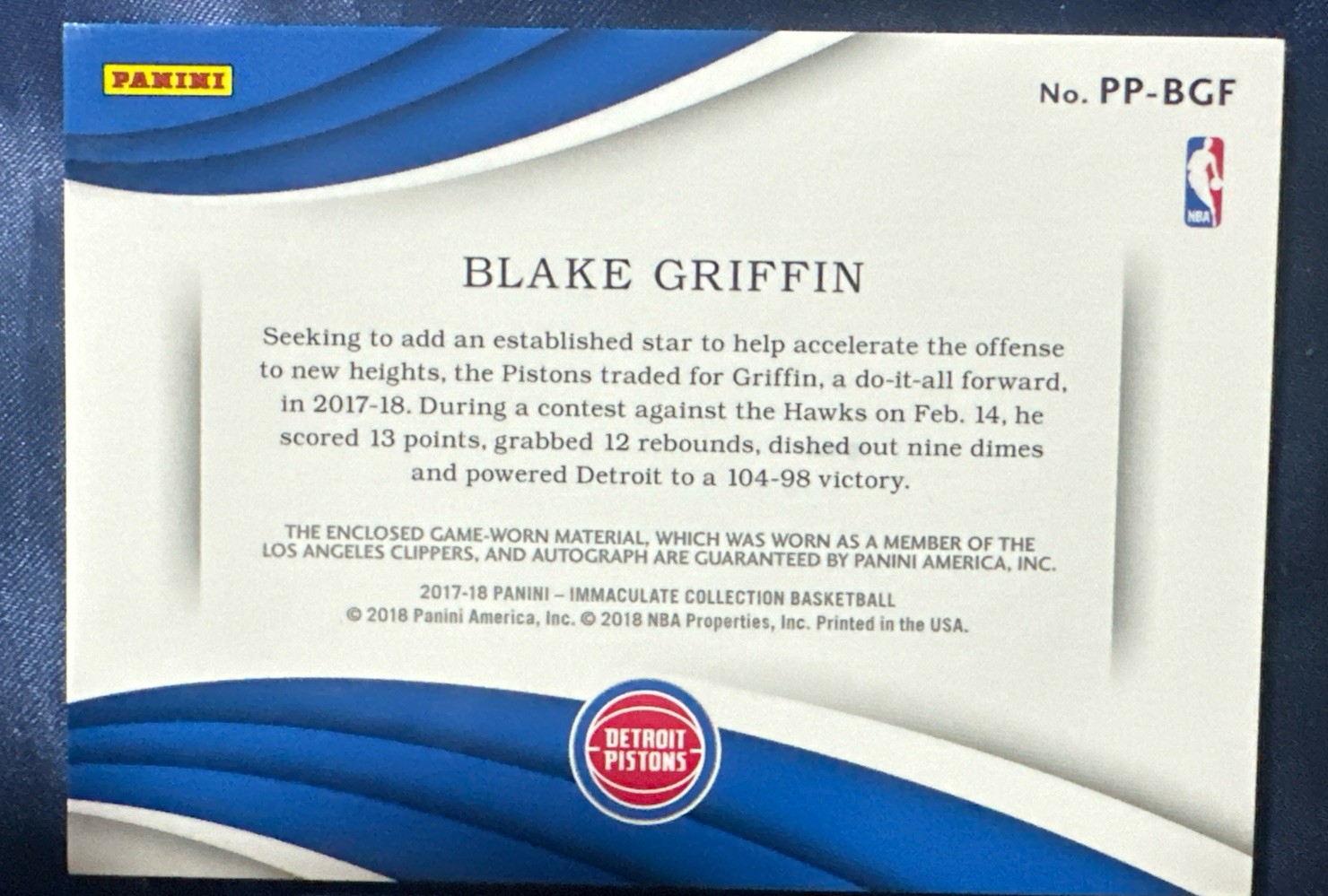 2017-18 PANINI IMMACULATE BLAKE GRIFFIN ON CARD AUTO 4-COLOR PATCH 4/5! 🔥 view 2